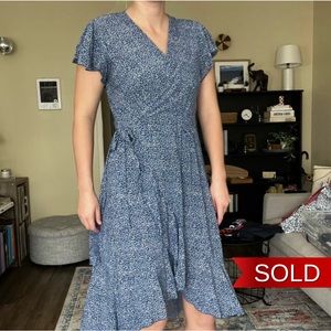 Blue and White Wrap Dress